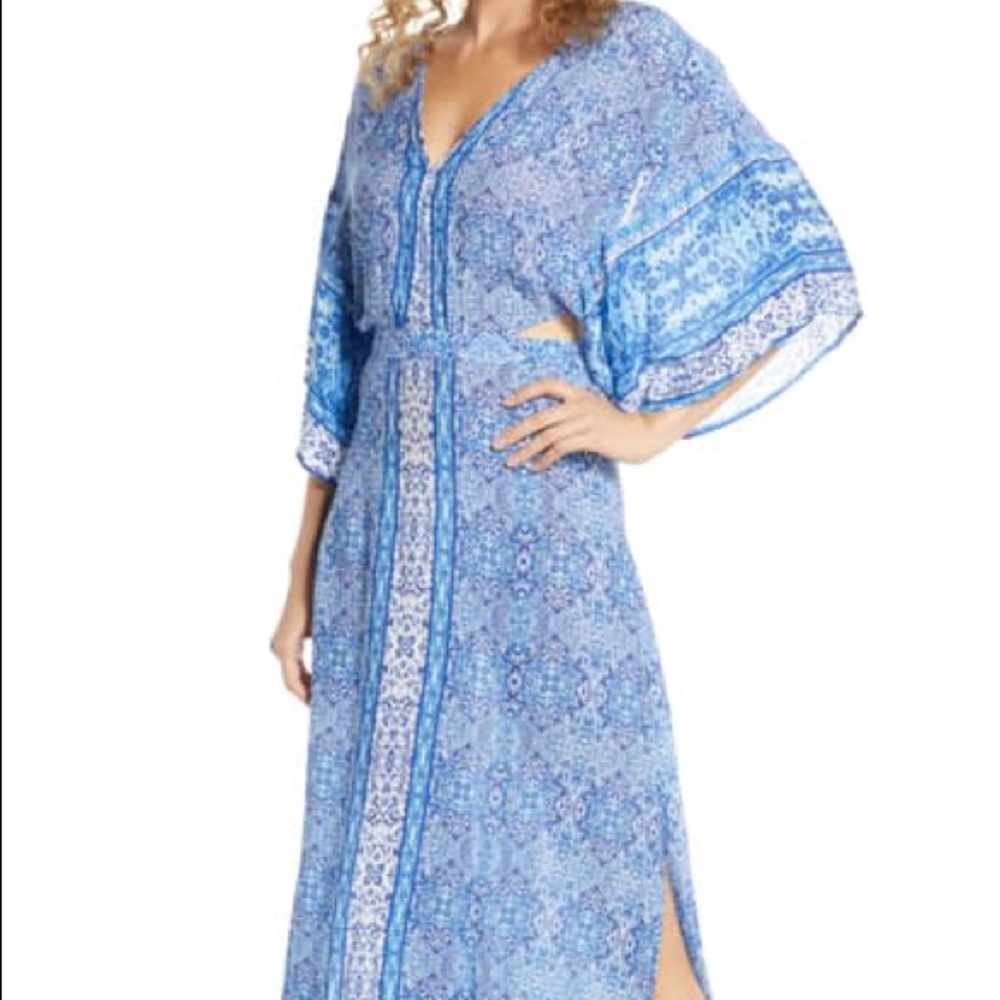 Surf Gypsy blue and white open back maxi dress